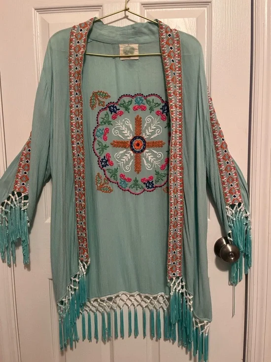 ✨ Z&L Europe Embroidered Boho Kimono Cardigan – Fringe Tassel Detail ✨ - Picture 14 of 14